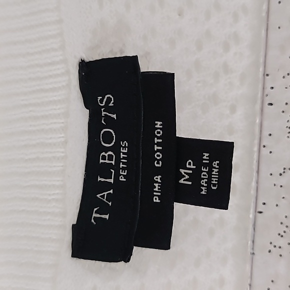 TALBOTS Lightweight Open Weave 100% Pima Cotton White Long Sleeve Sweater, MP - Picture 5 of 6